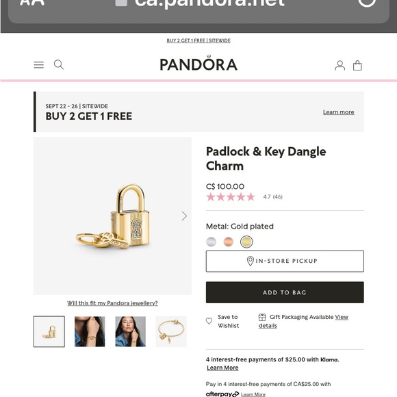 Padlock & Key Dangle Charm - Picture 6 of 6